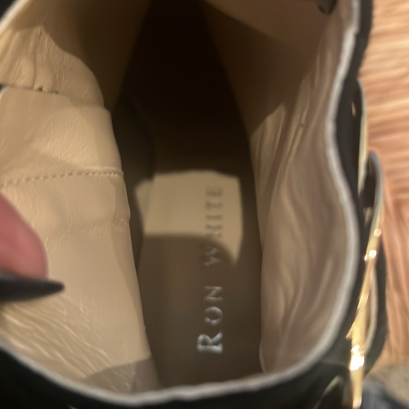 Ron White Leather/Suede Booties SZ 7.5 Eur 37.5. NWT Gold Buckle, side zip. Cute - Picture 7 of 8